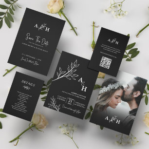 Invitation Photographie noir moderne élégante Monogramme Foli