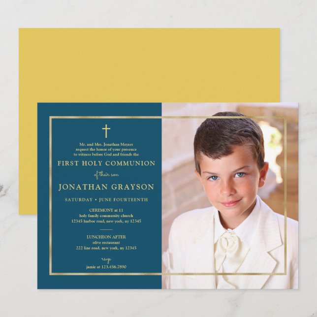 Invitation Photographie Première Sainte Communion Or (Devant / Derrière)