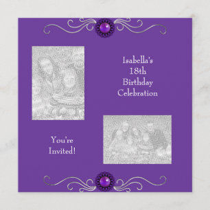 Invitation Photos de 18 ans argent violet Jewel