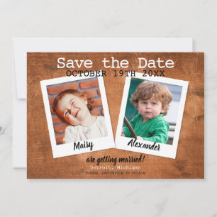 Invitation Photos d'enfance Bois Vintage Save the Date Rustiq