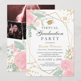 Invitation Photos d'images d'images d'or floral rose Virtual 