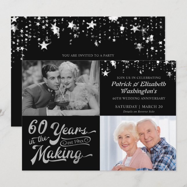 Invitation Photos du 60e anniversaire Then & Now Noir et arge (Devant / Derrière)