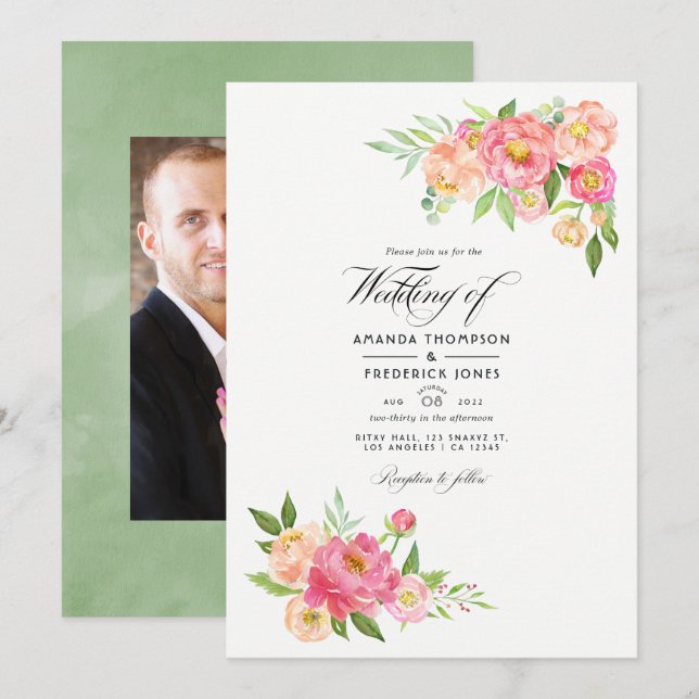 Invitation Photos du Mariage de l'aquarelle de printemps (Devant / Derrière)