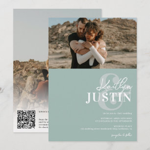 Invitation Photos en gras calligraphie sauge ment mariage