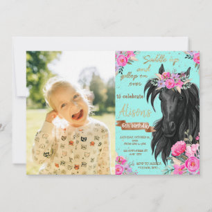 Invitation Photos Florales Cheval Thème Anniversaire