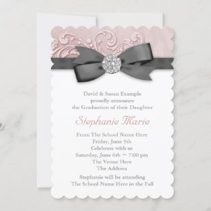 Invitation Photos Pink Black Damask Annonces de graduation