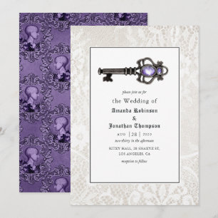 Invitation Phrenologie violette et noire victorienne Mariage 