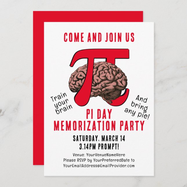 Invitation PI DAY Memorization Party (Devant / Derrière)