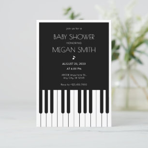 Invitation Piano de musique baby shower noir et blanc