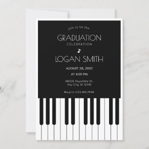 Invitation Piano de musique noir et blanc Graduation