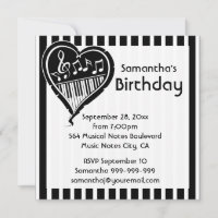 Piano élégant amour musique coeur fête d'anniversa