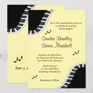 Invitation Piano Keyboard Music RSVP avec Menu Jaune