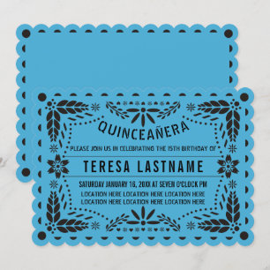 Invitation Picado de papillon bleu et noir Quinceañera