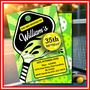 Invitation Pickleball Anniversaire RETRO Stripes Sports verts