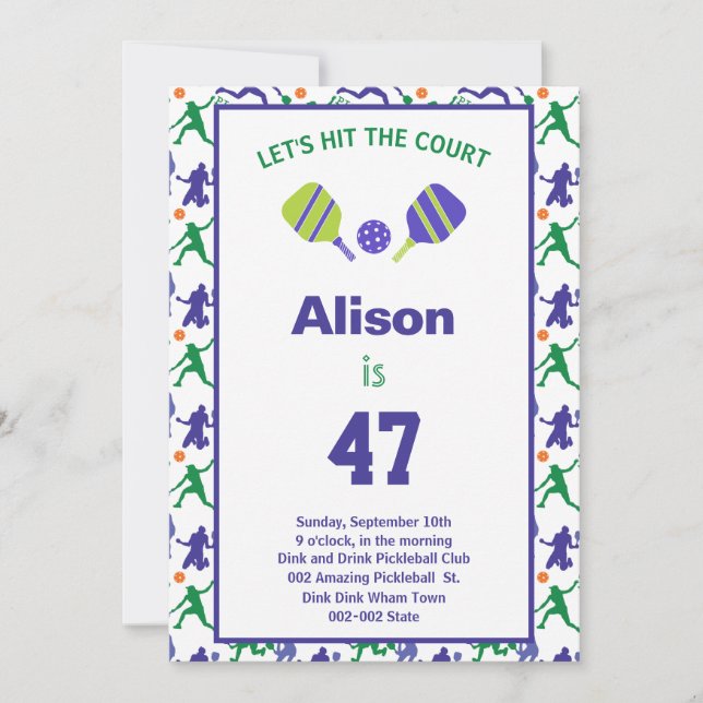 Invitation Pickleball B'day vert et violet + RSVP  (Devant)