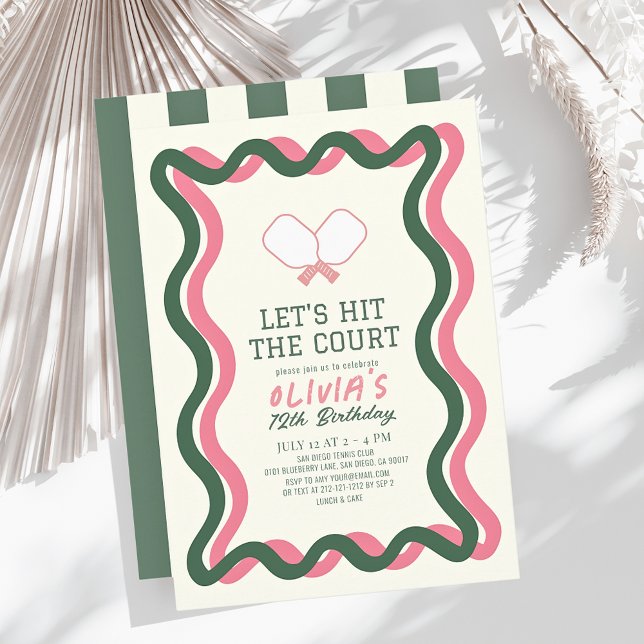 Invitation Pickleball rose et vert Vavy Frame fille Anniversa (Créateur téléchargé)