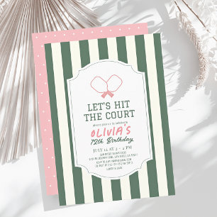 Invitation Pickleball rose & Green Stripes Fille Anniversaire