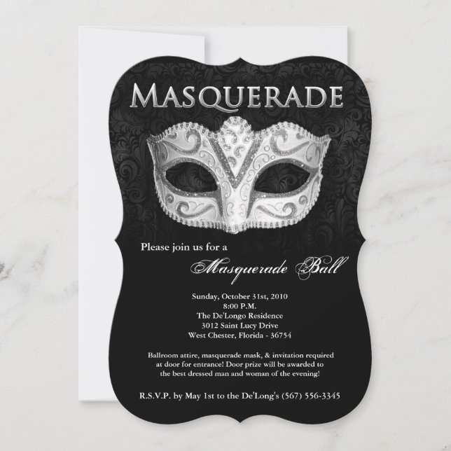 Invitation Pièce argentée de Halloween de costume de masque (Devant)
