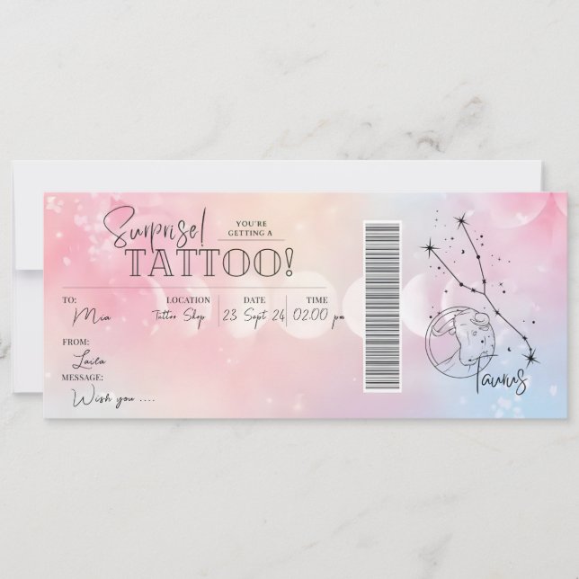 Invitation Pièce cadeau d'anniversaire de Taurus Tattoo perso (Devant)