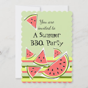 Invitation Pièces de pastèque Vert Été BBQ bande verticale