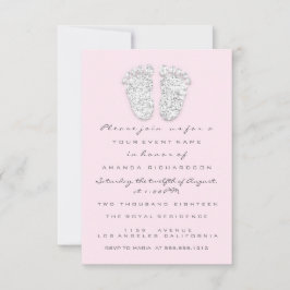 Invitation Pied Baby shower or gris argent fille rose