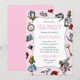 Invitation Pied-de-poule de rose de partie de Wondeland