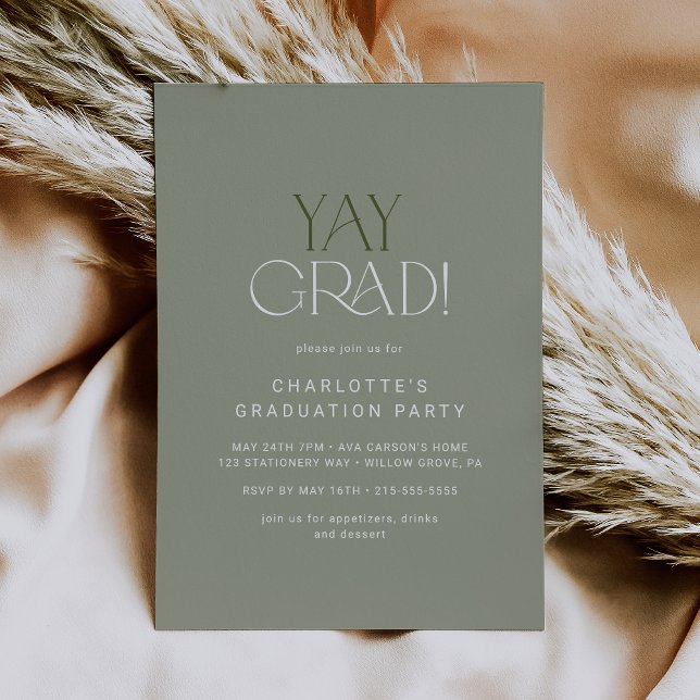 Invitation Pied moderne | Green Yay Grad Graduation Party (Créateur téléchargé)