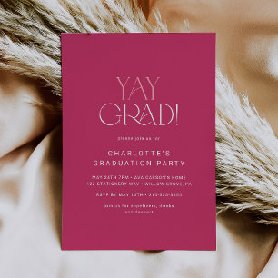 Invitation Pied moderne   Hot rose Yay Grad Graduation Party