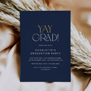 Invitation Pied moderne   Marine Gold Yay Graduation Party