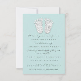 Invitation Pieds baby shower Silver Girl Garçon Grey Aqua