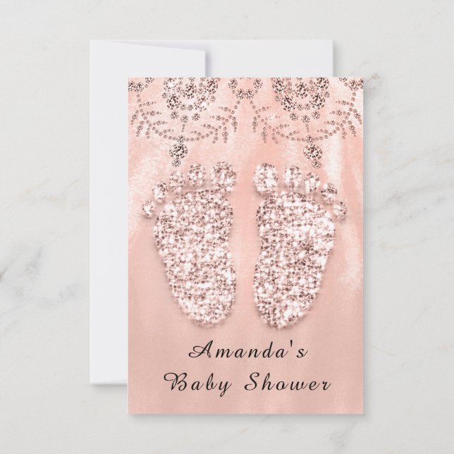 Invitation Pieds baby shower Silver Girl Garçon Royal Rose Bl (Dos)