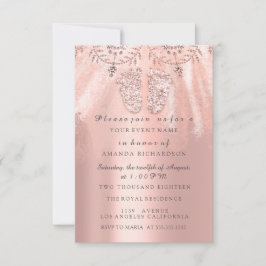 Invitation Pieds baby shower Silver Girl Royal Rose Diamond