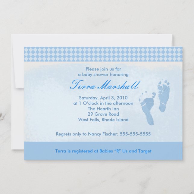 Invitation Pieds Bleus Baby shower Taille de l'invitation : 5 (Devant)