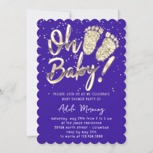 Invitation Pieds Dorés Bébé Fille Garçon Douche Indygo Bleu