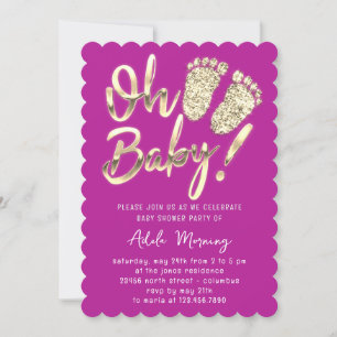 Invitation Pieds Dorés Bébé Fille Garçon Douche Violet Fuchsi
