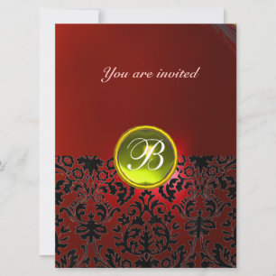 Invitation PIERRE GEMME MONOGRAMME DAMASK  jaune rouge