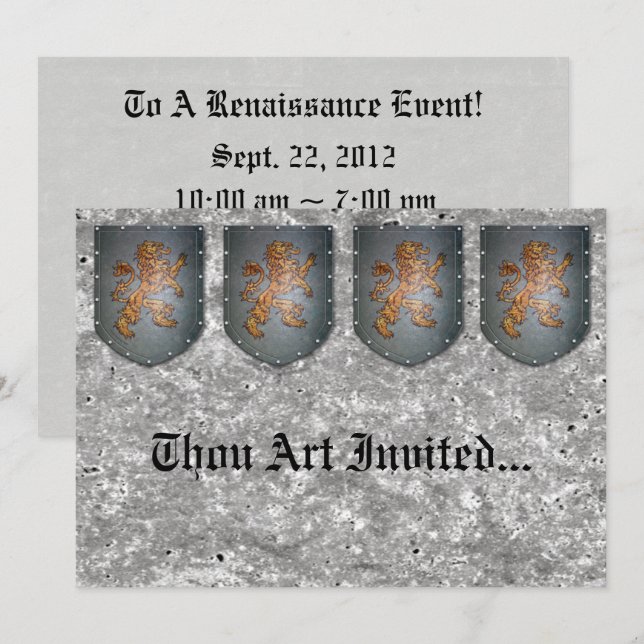 Invitation Pierre grise de Faux de lion de bouclier en métal (Devant / Derrière)