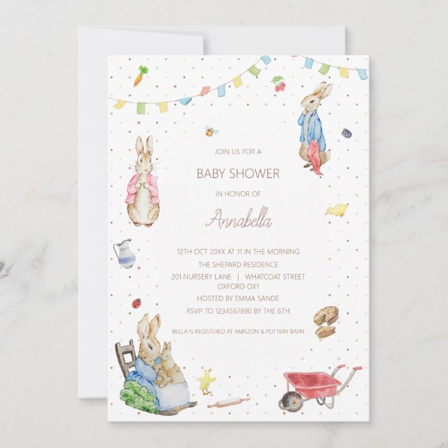 Invitation Pierre le lapin et le Baby shower de la famille (Devant)