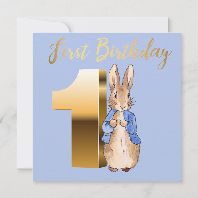 Invitation Pierre le Lapin Or 1er Anniversaire (Devant)