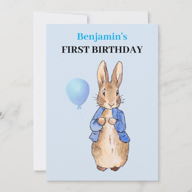 Invitation Pierre le lapin Premier anniversaire (Devant)