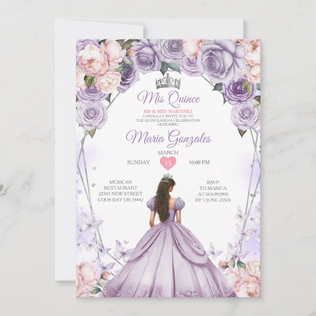 Invitation Pierre rose Lilac Mis Quince 15 Anos Crown Quincea (Devant)