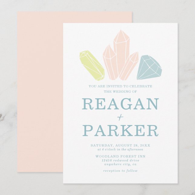 Invitation Pierres de Gem Élégant Mariage pastel rose pâle (Devant / Derrière)