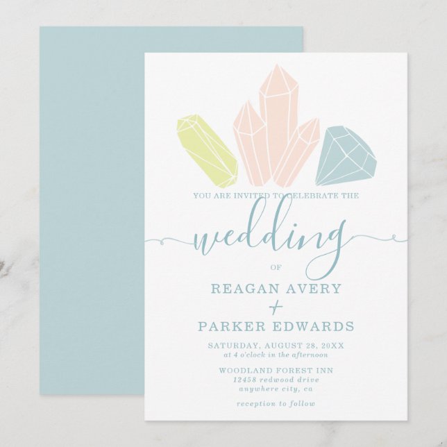 Invitation Pierres de Gem Elegant Pastel Mariage Bleu (Devant / Derrière)