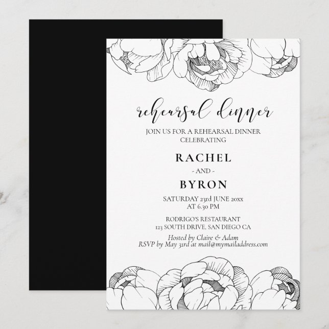 Invitation Pierres noires et blanches élégant dîner de répéti (Devant / Derrière)