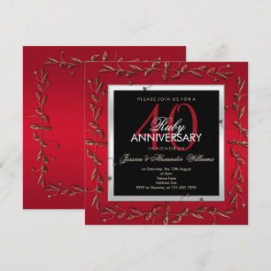 Invitation Pierres précieuses rubis élégants 40e anniversaire