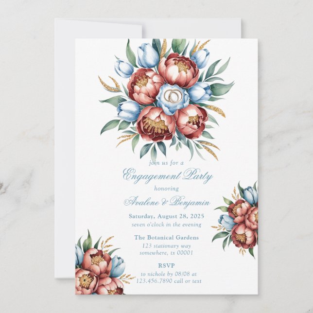Invitation Pierres romantiques & Tulipes Partie d'engagement (Devant)