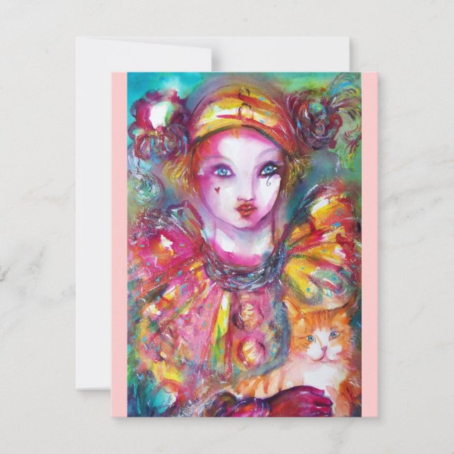 Invitation PIERROT AVEC CHAT / Mardi Gras Fête Masquée (Devant)