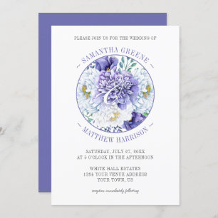 Invitation Pies blanches violettes Mariage de typographie