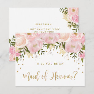 Invitation Pies d'or rose Chic Floral Soyez ma femme d'honneu