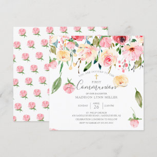 Invitation Pies rose Jaune Rose Communion florale